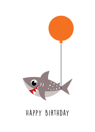 cute shark happy birthday greeting card vector