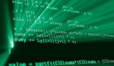 彩色数字二进制数据数字和流式二进制代码背景与光束