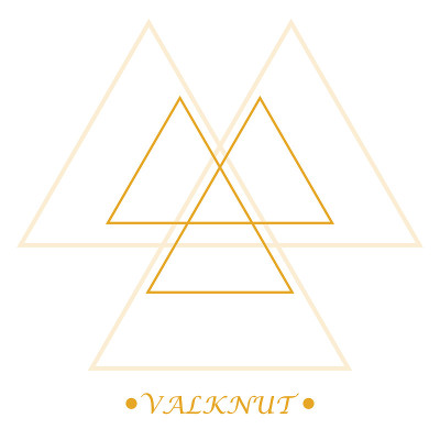 Valknut迹象。斯堪的纳维亚的护身符，象征奥丁神，白色底色，金色。线的艺术。孤立的异教徒的向量。