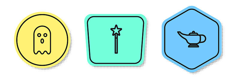 Set line Ghost, Magic wand and lamp or Aladdin. Co