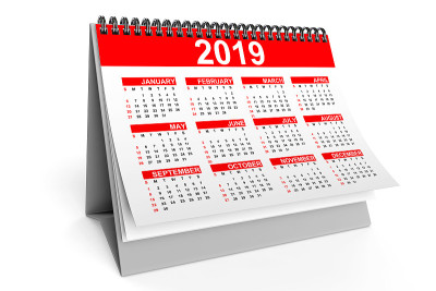 2019年桌面日历。3d渲染