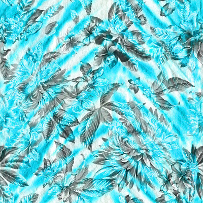 柔和透明的花图案与扎染效果。无缝的热带设计