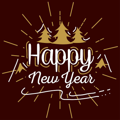 用松树和山矢设计新年快乐