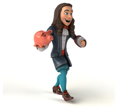 3D插图的卡通人在历史巴洛克服装