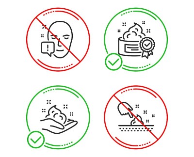 Face attention, Cream and Skin care icons set. Ski