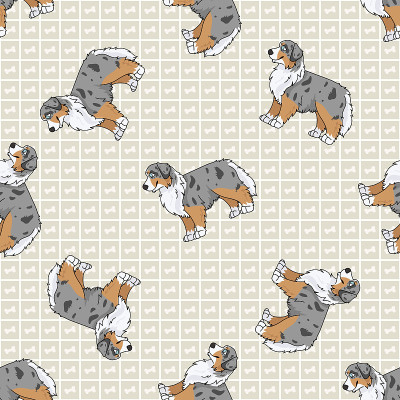 手绘可爱的澳大利亚牧羊犬品种狗无缝矢量图案。纯种纯种家犬爪背景。爱狗人士澳大利亚狩猎宠物全印。狗狗。
