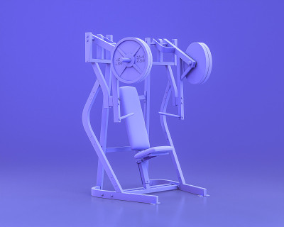 健身器材，单色蓝色背景，3d渲染