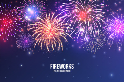Festive fireworks. Realistic colorful firework on 