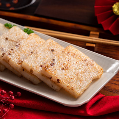 美味的中国萝卜糕，庆祝农历新年的美食。