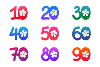 五颜六色的数字与鲜花，设计为春季和夏季销售