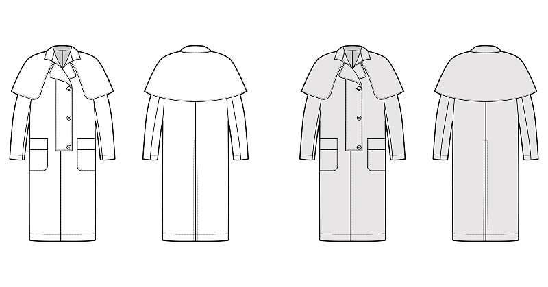 Duster coat technical fashion illustration with lo