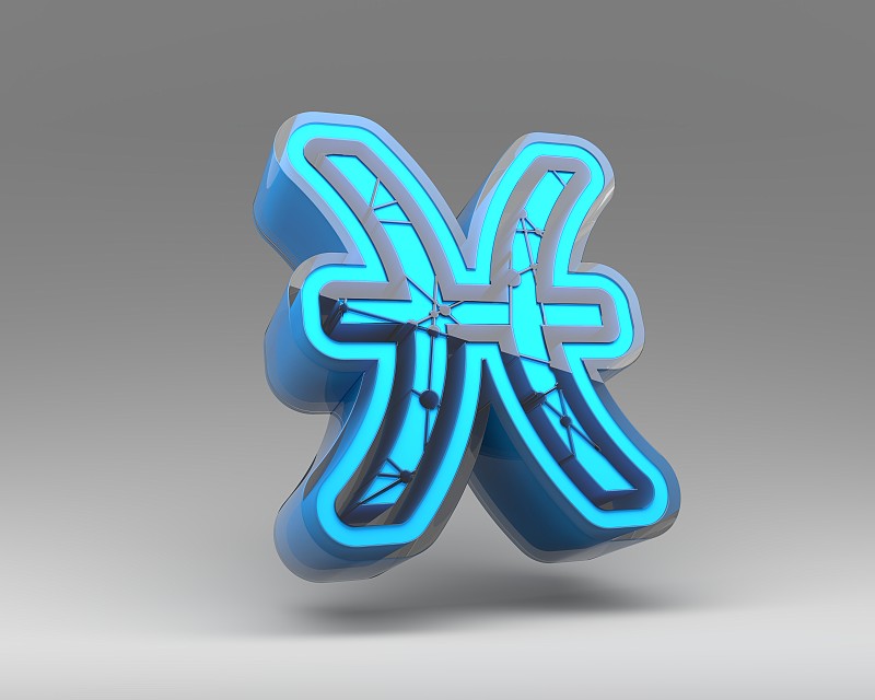鱼星座符号图标。线与点相连的风格