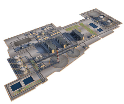 液化天然气工厂和石油终端。3 d渲染