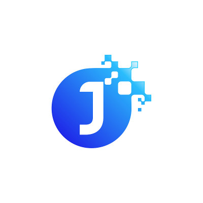 像素J字母标识设计，J初始技术设计矢量模板与抽象圆像素