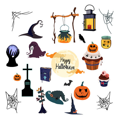 Halloween vector set with tradition symbols.Day of