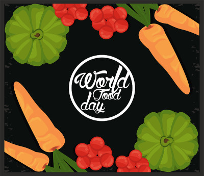 world food day circular frame with vegetables in b