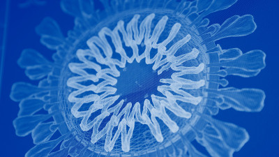 计算机屏幕上冠状病毒的详细模型。未来的实验室研究