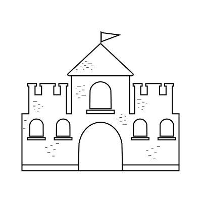 沙堡黑色轮廓线，矢量插图在白色背景