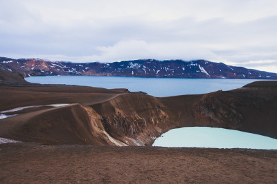 冰岛巨大的Askja火山与两个火山口湖，冰岛