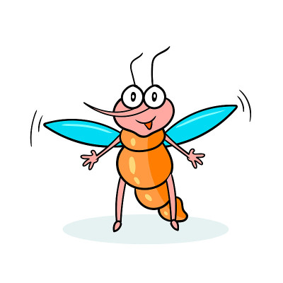 Cartoon character of a mosquito with a black outli