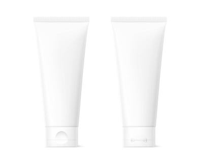 空白塑料管模型的化妆品与帽。前和后视图。