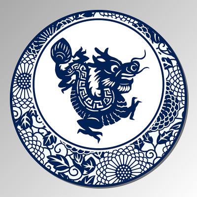 中国传统青花瓷，龙