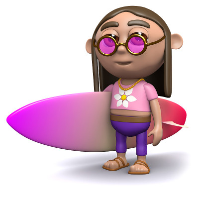 3d嬉皮与冲浪板