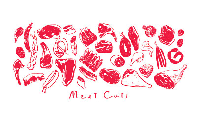 肉块和香肠的手绘插图