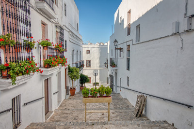 西班牙弗朗特拉Vejer de la Frontera美丽的街道
