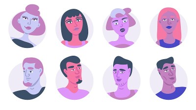 年轻人头像图标设置矢量插图