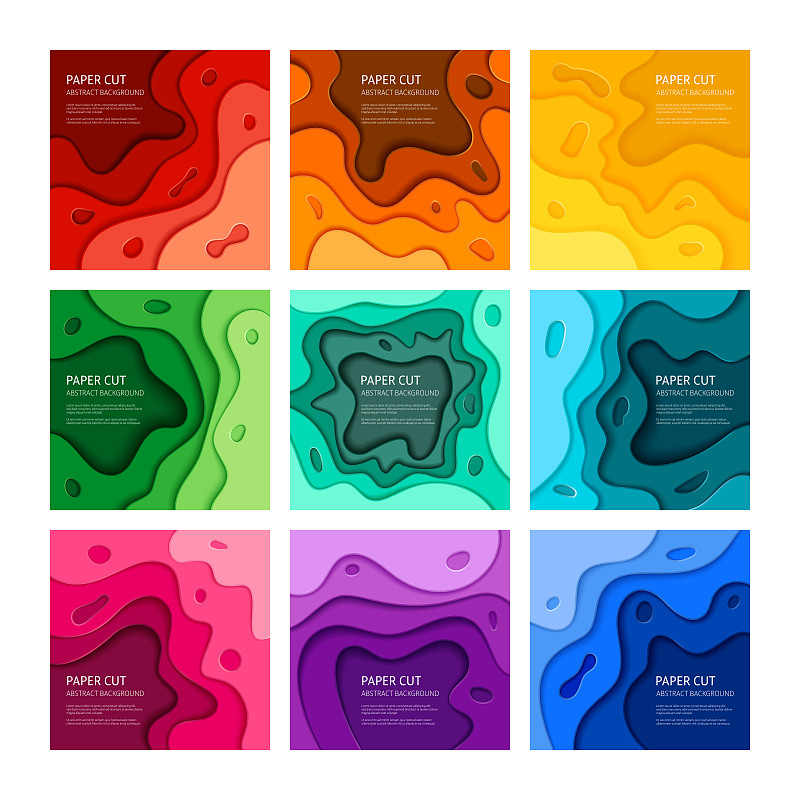 Paper cut vector abstract background set