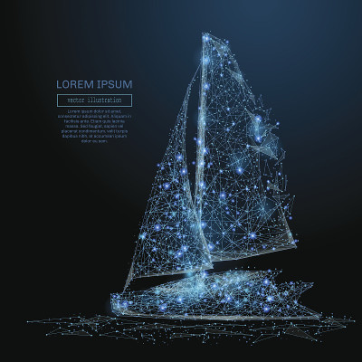 Sailing yacht low poly blue