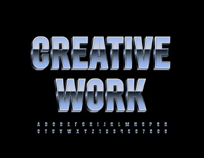 矢量铬标志创意工作。银金属字母和数字集