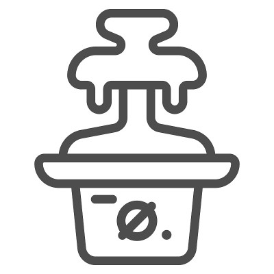巧克力喷泉线图标，巧克力节日的概念，火锅的标志在白色的背景，巧克力甜品机的图标轮廓风格的移动概念和网