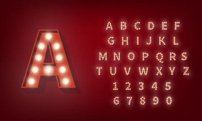 3d灯泡字母表。百老汇复古风格字体。