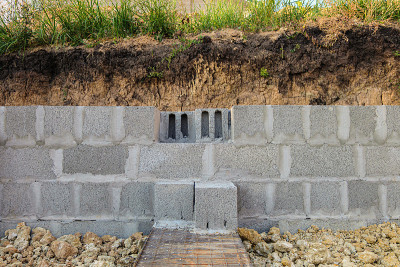 用空心混凝土块建造建筑物的石墙