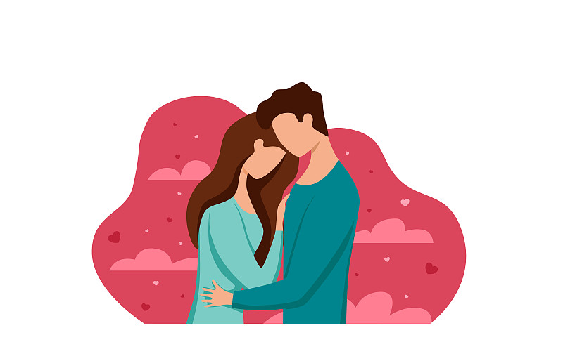 点击进入编辑 情侣在爱情矢量插图。男女接吻,拥抱,约会,深情地拥抱对方,相爱。快乐Valentinesâ日概念预览效果