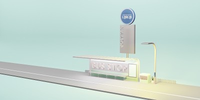 公交车站卡通城市公共交通3D插图