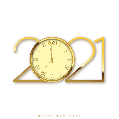 圣诞或新年贺卡与金表和短信。向量