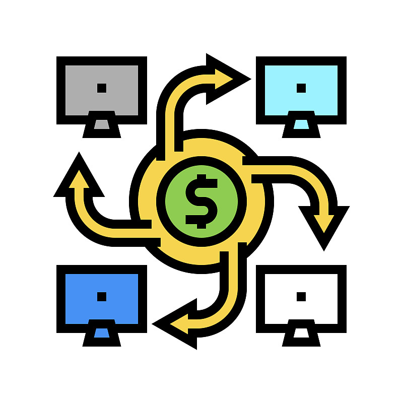 P2p金融系统颜色图标矢量插图