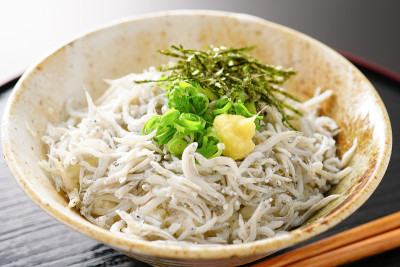 shirasu堂。银鱼碗。日本的食物。