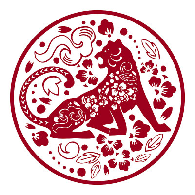 2022年中国新年。虎年作文。向量传统华丽剪纸剪影插图