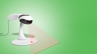 条码扫描仪3d渲染在绿色背景
