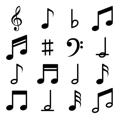 音乐笔记图标集。音乐笔记符号。音乐笔记，歌曲，旋律或曲调平面矢量图标音乐应用程序和网站。