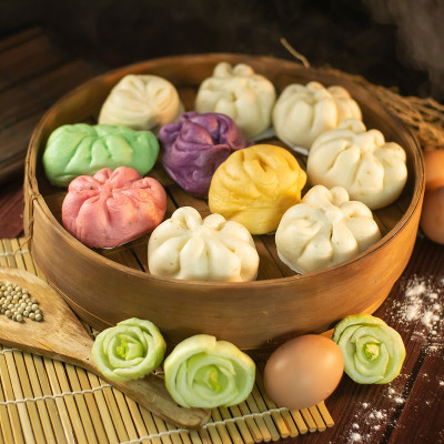 竹蒸笼上的Bakpao/包子