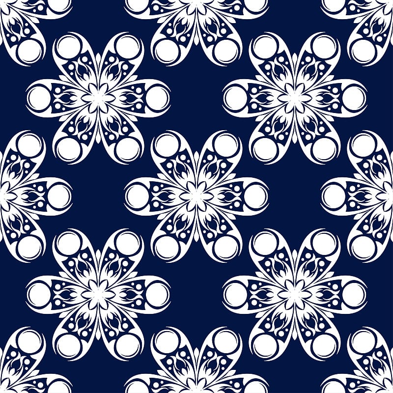 Floral seamless pattern. White flowers on dark blu