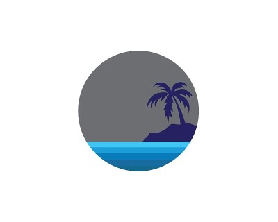 水波与棕榈树插图矢量