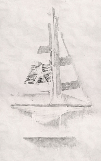 船的抽象背景。铅笔素描风格。黑色和白色。