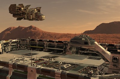 火星殖民地。外星球探险。火星上的生活。3d插图。