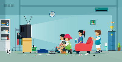 Children playing video games